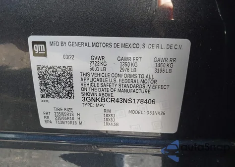 2022 Chevrolet Blazer Fwd 2Lt z USA, uszkodzony, nr VIN 3GNKBCR43NS178406